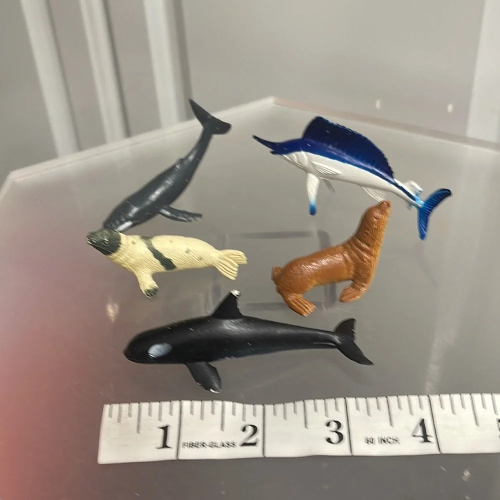PVC Plastic Marine Animal Figurine Set - Blue, Black, Brown 5 pc